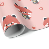 Schattige Rode Panda Barista Cadeaupapier (Rol Hoek)