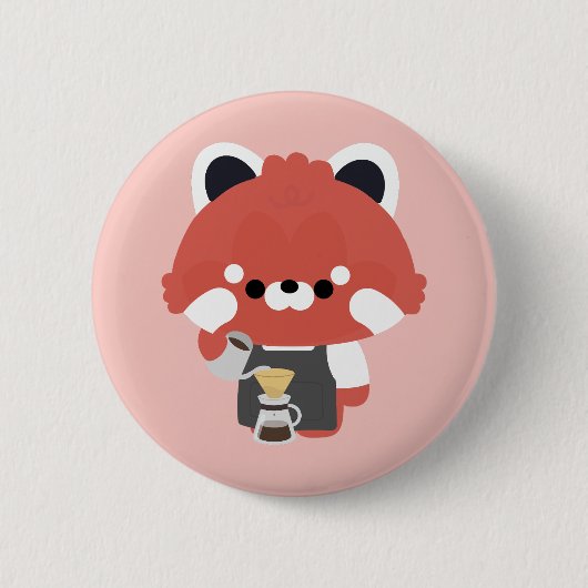 Schattige Rode Panda Barista Ronde Button 5,7 Cm (Voorkant)
