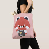 Schattige Rode Panda Barista Tote Bag (Dichtbij)