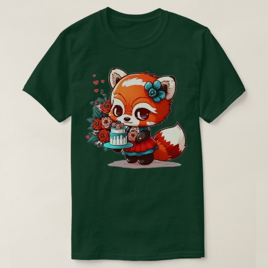 schattige rode panda chibi in een jurk t-shirt (Design voorkant)