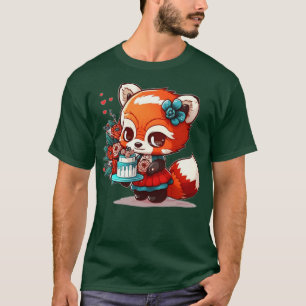 schattige rode panda chibi in een jurk t-shirt