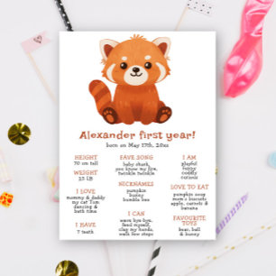 Schattige Rode Panda Eerste Verjaardag Mijlpaal Ve Poster