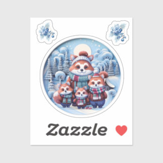Schattige rode panda familie in de sneeuw sticker