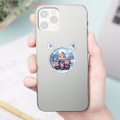 Schattige rode panda familie in de sneeuw sticker (Telefoon)