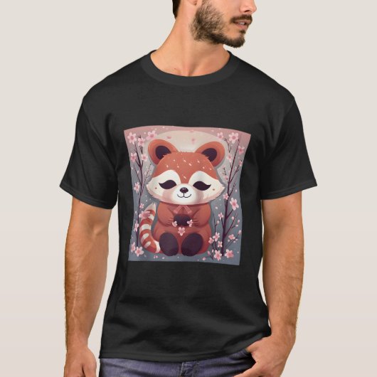Schattige rode panda in het Zee van Cherry Blossom T-shirt (Voorkant)