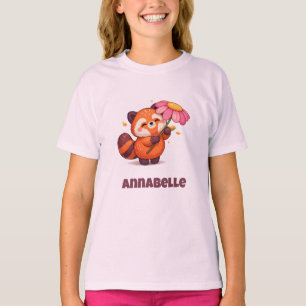 Schattige Rode Panda met Bloem  T-shirt