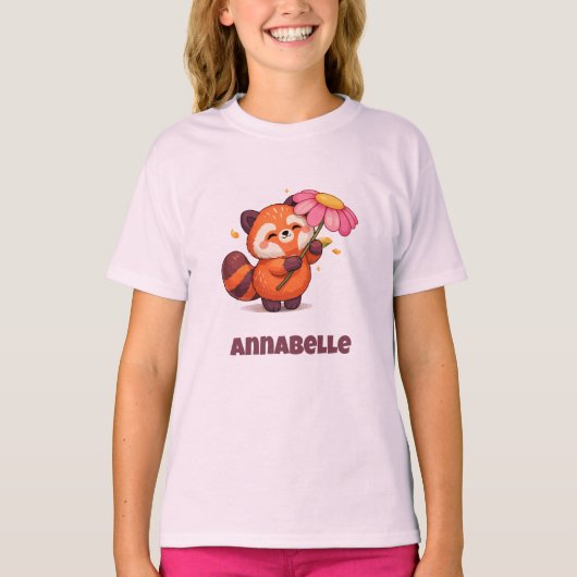 Schattige Rode Panda met Bloem  T-shirt (Voorkant)
