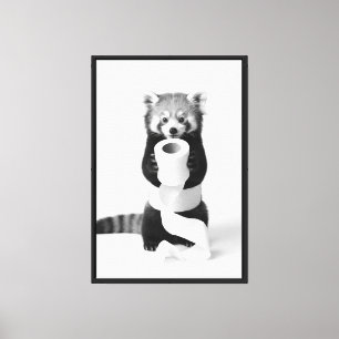 Schattige Rode Panda met Toiletpapier Minimalistis Canvas Afdruk