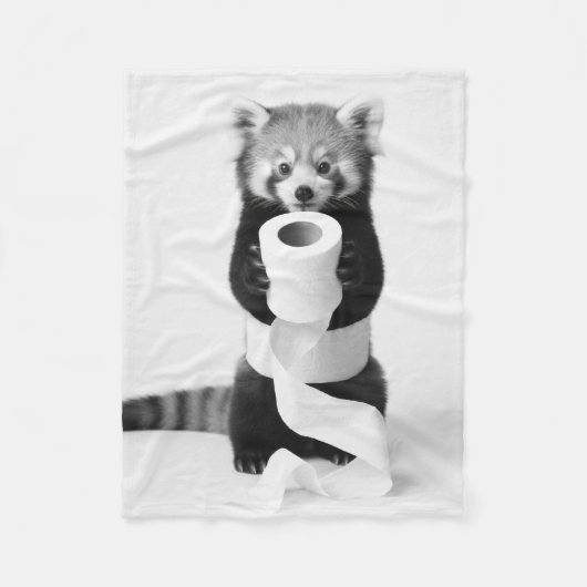 Schattige Rode Panda met Toiletpapier Minimalistis Fleece Deken (Voorkant)