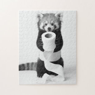 Schattige Rode Panda met Toiletpapier Minimalistis Legpuzzel
