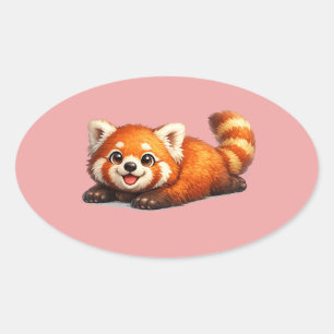 Schattige Rode Panda Ontspannen Kawaii Dierendesig Ovale Sticker