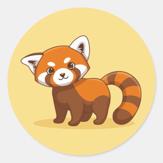 Schattige rode panda op geel ronde sticker (Voorkant)