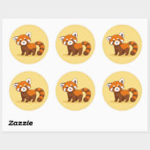 Schattige rode panda op geel ronde sticker (Vel)