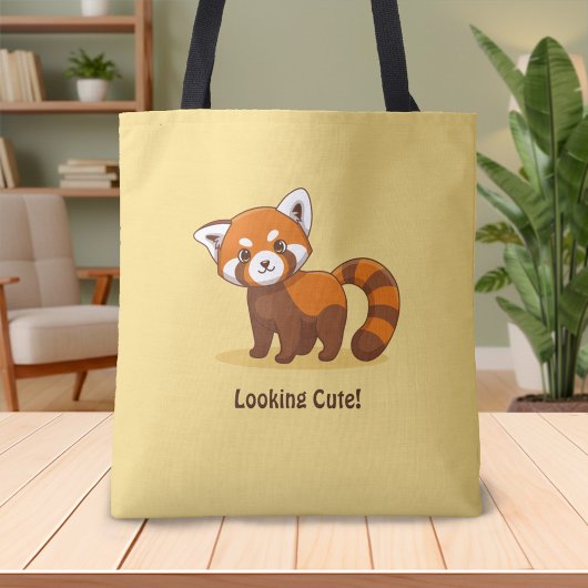 Schattige rode panda op geel tote bag