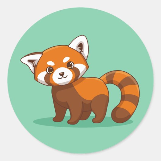 Schattige rode panda op groen ronde sticker (Voorkant)