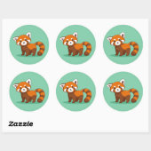 Schattige rode panda op groen ronde sticker (Vel)