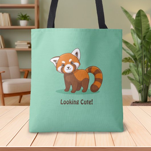 Schattige rode panda op groen tote bag