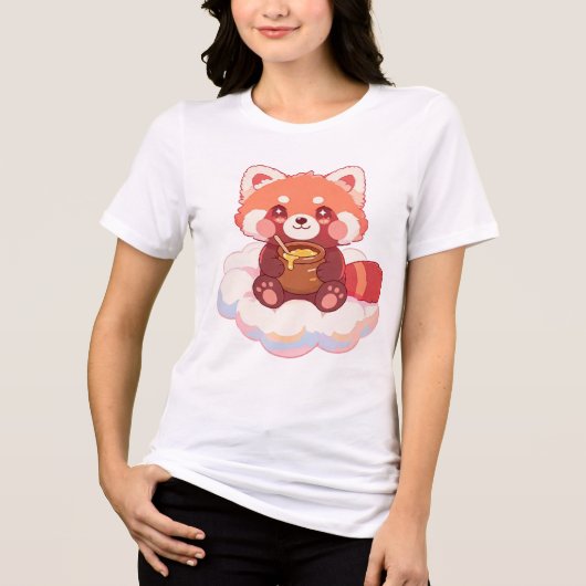 Schattige Rode Panda Tri-Blend Shirt (Voorkant)