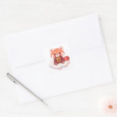 Schattige Rode Panda Vierkante Sticker (Envelop)