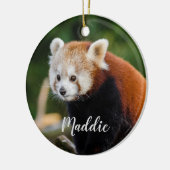 Schattige Rode Panda Vuur Vos Persoonlijk Keramisch Ornament (Links)