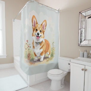 Schattige rode Pembroke Welsh Corgi hond Douchegordijn