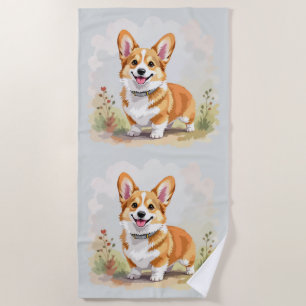 Schattige rode Pembroke Welsh Corgi hond Strandlaken