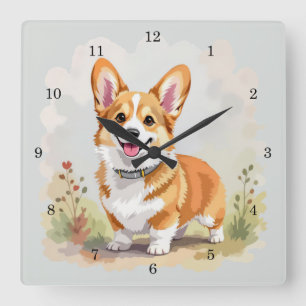 Schattige rode Pembroke Welsh Corgi hond Vierkante Klok