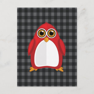 Schattige Rode Pinguïn Gingham Cartoon Dier Briefkaart