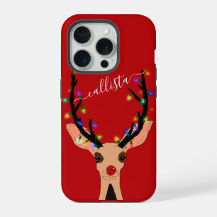 Schattige Rode Rendier Hert Lichtgevende Kerstverl iPhone 15 Pro Case