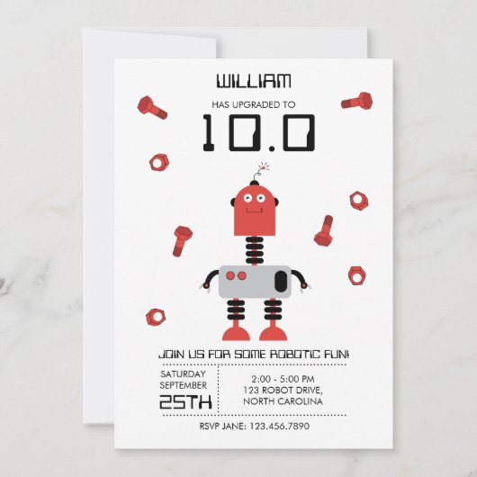 Schattige Rode Robot Thema Kinder Robots Verjaarda Kaart (Voorkant)