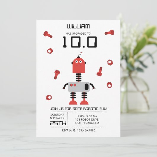 Schattige Rode Robot Thema Kinder Robots Verjaarda Kaart (Staand voorkant)