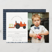 Schattige rode roestige boerentractor Kinderen Fot Bedankkaart (Voorkant / Achterkant)