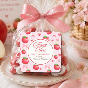 Schattige Rode Roze Appel Coquette Dank Je Vierkante Sticker