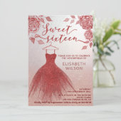 Schattige Rode Rozen rode glitterjurk Kaart (Staand voorkant)