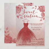 Schattige Rode Rozen rode glitterjurk Kaart (Voorkant / Achterkant)