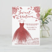 Schattige rode rozen rode glitterkleding Uitnodigi Kaart (Staand voorkant)