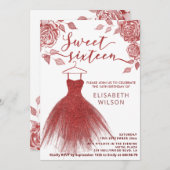 Schattige rode rozen rode glitterkleding Uitnodigi Kaart (Voorkant / Achterkant)