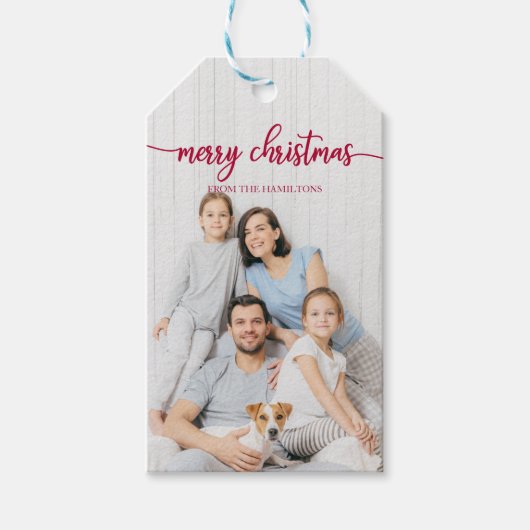 Schattige Rode Script Prettig Kerstmis Persoonlijk Cadeaulabel (Voorkant)