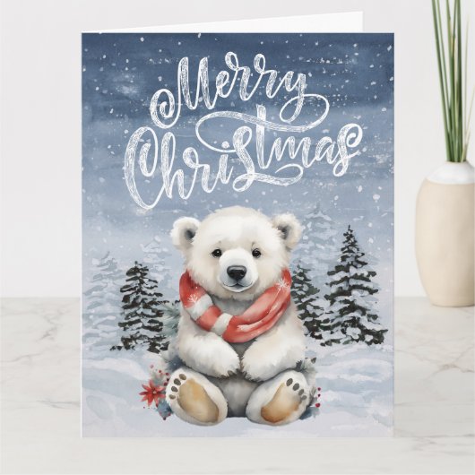Schattige Rode Sjaal Polar Beer Kerst Kaart (Voorkant)
