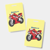 Schattige rode sportmotor stripfiguur badge (Voor- en achterkant)