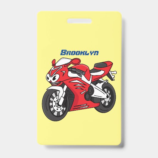 Schattige rode sportmotor stripfiguur badge (Voorzijde)