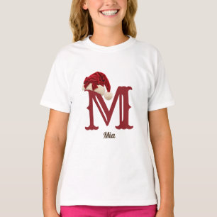 Schattige Rode Strik Kerstman Hoed Monogram Naam K T-shirt