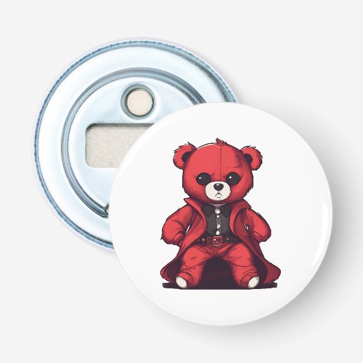 Schattige rode teddybeerjongen button flesopener (Voorkant)