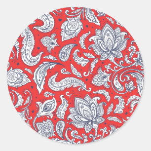 Schattige rode vintage bloemen patronen ronde sticker