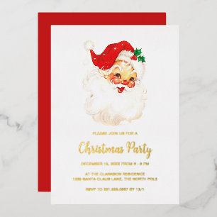 Schattige rode vintage kerstman kerstfeest goud folie uitnodiging