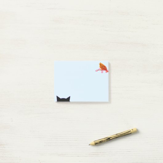 Schattige rode vogel & kat post-it® notes (Op bureau)