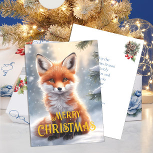 Schattige Rode Vos Besneeuwde Winter Kerstmis Feestdagenkaart