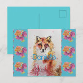 Schattige Rode Vos Dier Teal Roos Rozen Briefkaart (Voorkant / Achterkant)