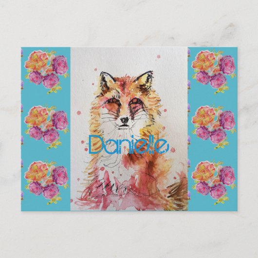 Schattige Rode Vos Dier Teal Roos Rozen Briefkaart (Voorkant)