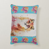 Schattige Rode Vos Dier Turquoise Roos Rozen Accent Kussen (Achterkant (Verticaal))